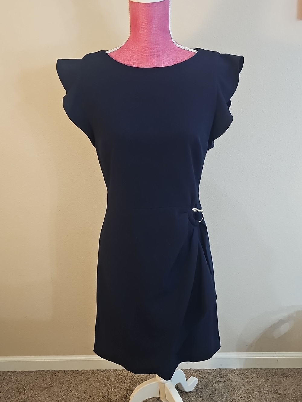 DKNY Navy Flutter-Sleeve Sheath Mini Dress Size 4